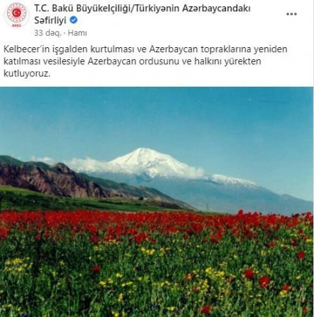 Türkiyə səfirliyindən Azərbaycana təbrik - FOTO