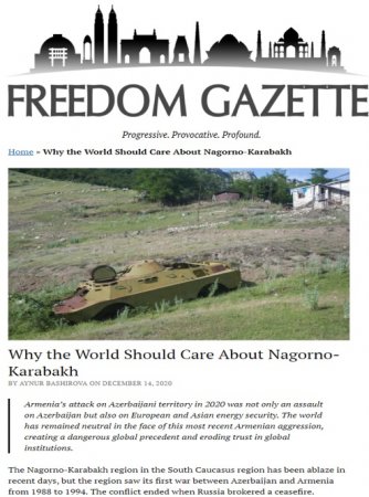 "Freedom Gazette": Dünya son erməni təcavüzünə biganə qalmaqla qlobal institutlara etimadı sarsıtdı