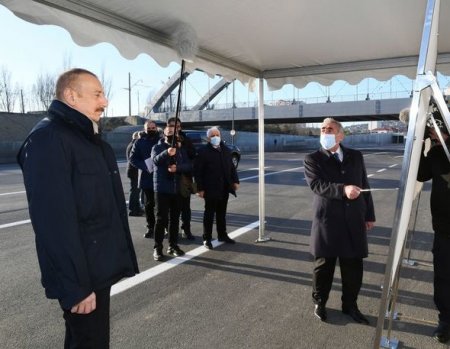 Prezident beynəlxalq nəqliyyat dəhlizinin tərkib hissəsi olan yeni yolun açılışında - FOTO