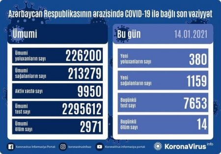 Azərbaycanda daha 14 nəfər koronavirusdan öldü: 380 yeni yoluxma - FOTO