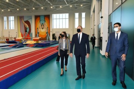 Prezident ailəsi ilə birlikdə Milli Gimnastika Arenasının yeni binasında - FOTO