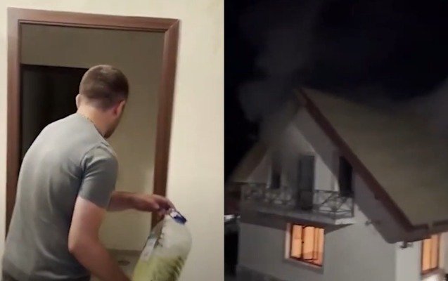 Laçını tərk edən daha bir erməni evini yandırdı - Video