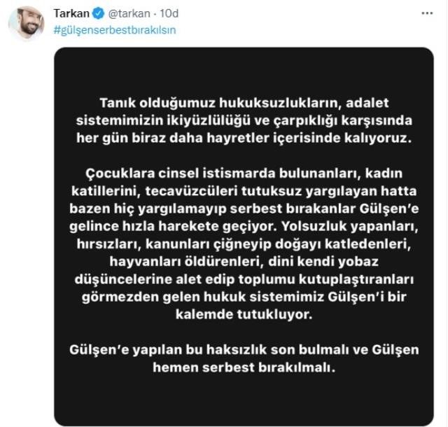 Tarkan Gülşənin həbsinə sərt reaksiya verdi - FOTO