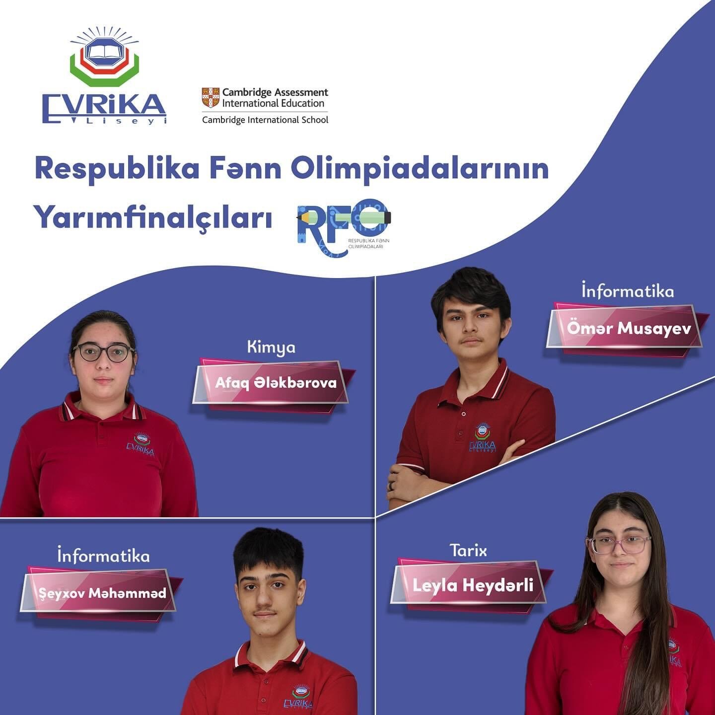 Evrika liseyinin şagirdləri Respublika Fənn Olimpiadalarının yarımfinal turuna iştirak etmək hüququ qazanıblar -