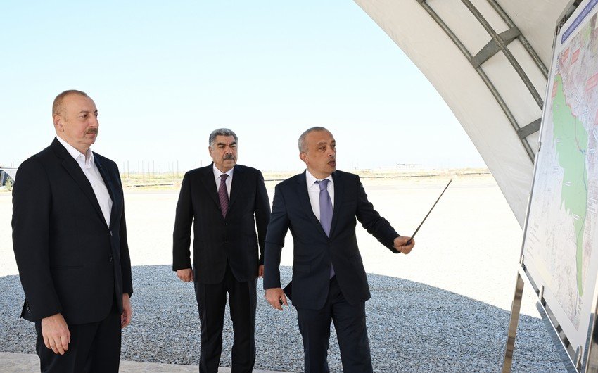 Prezident İlham Əliyev Şirvan suvarma kanalının təməlini qoyub