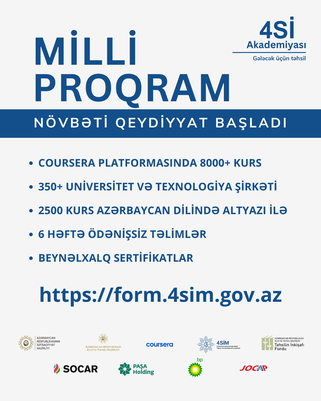 “4Sİ Akademiyası” çərçivəsində “Milli Proqram”ın ikinci mərhələsi üçün qeydiyyat başlayıb