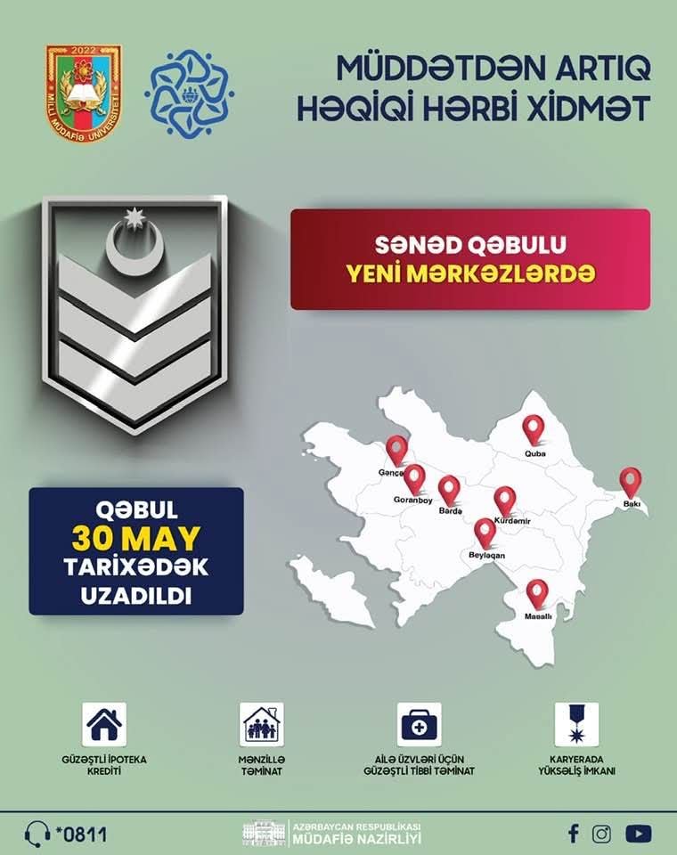 Müddətdən artıq həqiqi hərbi xidmətə qəbul üçün müraciətlərin müddəti uzadıldı