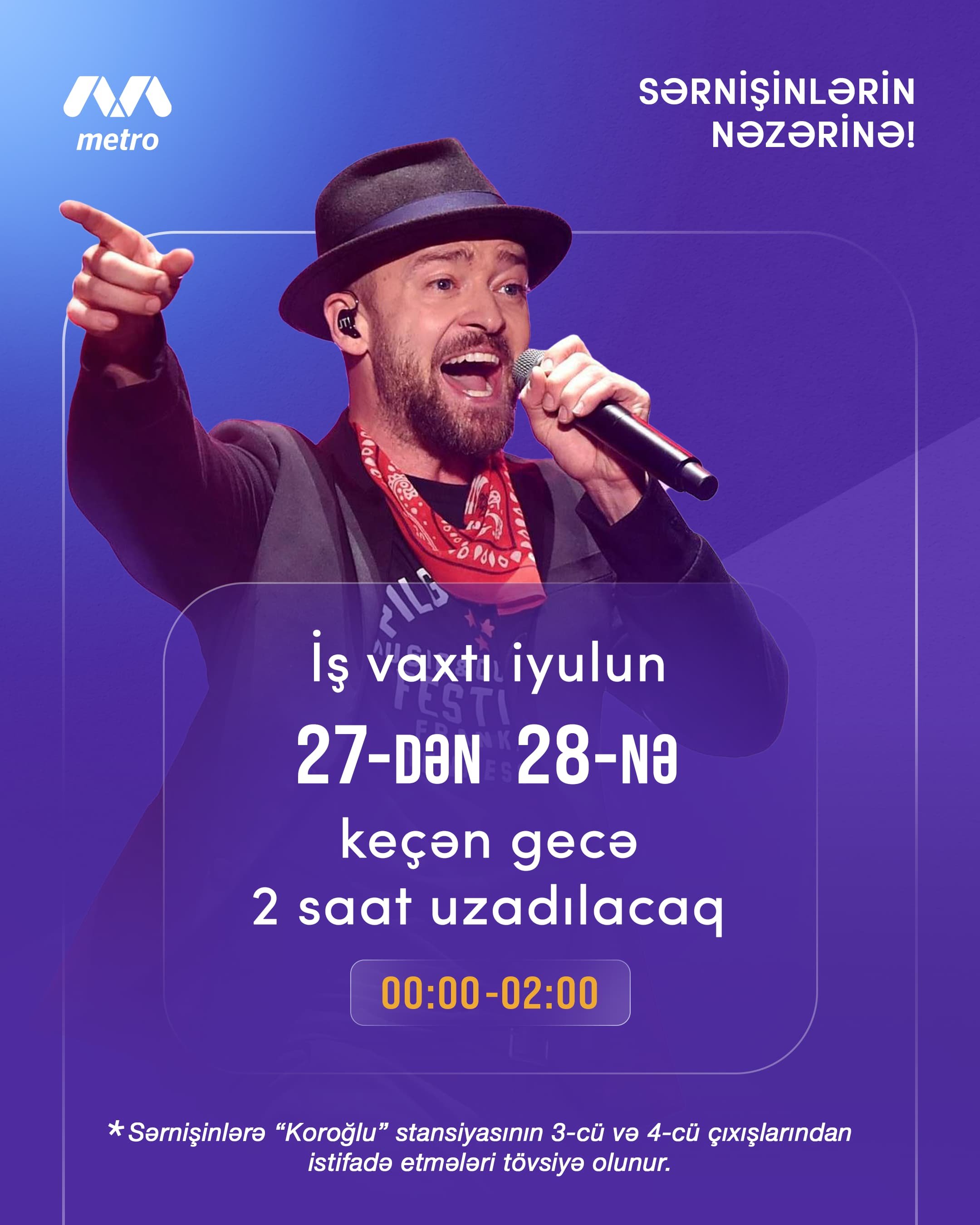 İlin ən irimiqyaslı musiqi gecəsində qatarların hərəkət vaxtı uzadılacaq