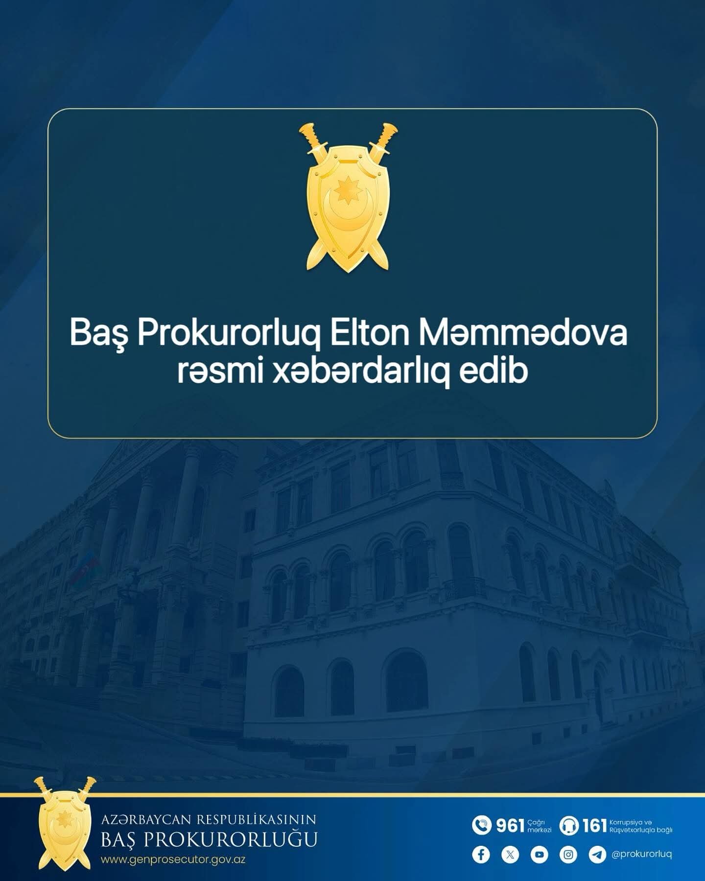 Baş Prokurorluq Elton Məmmədova rəsmi xəbərdarlıq edib