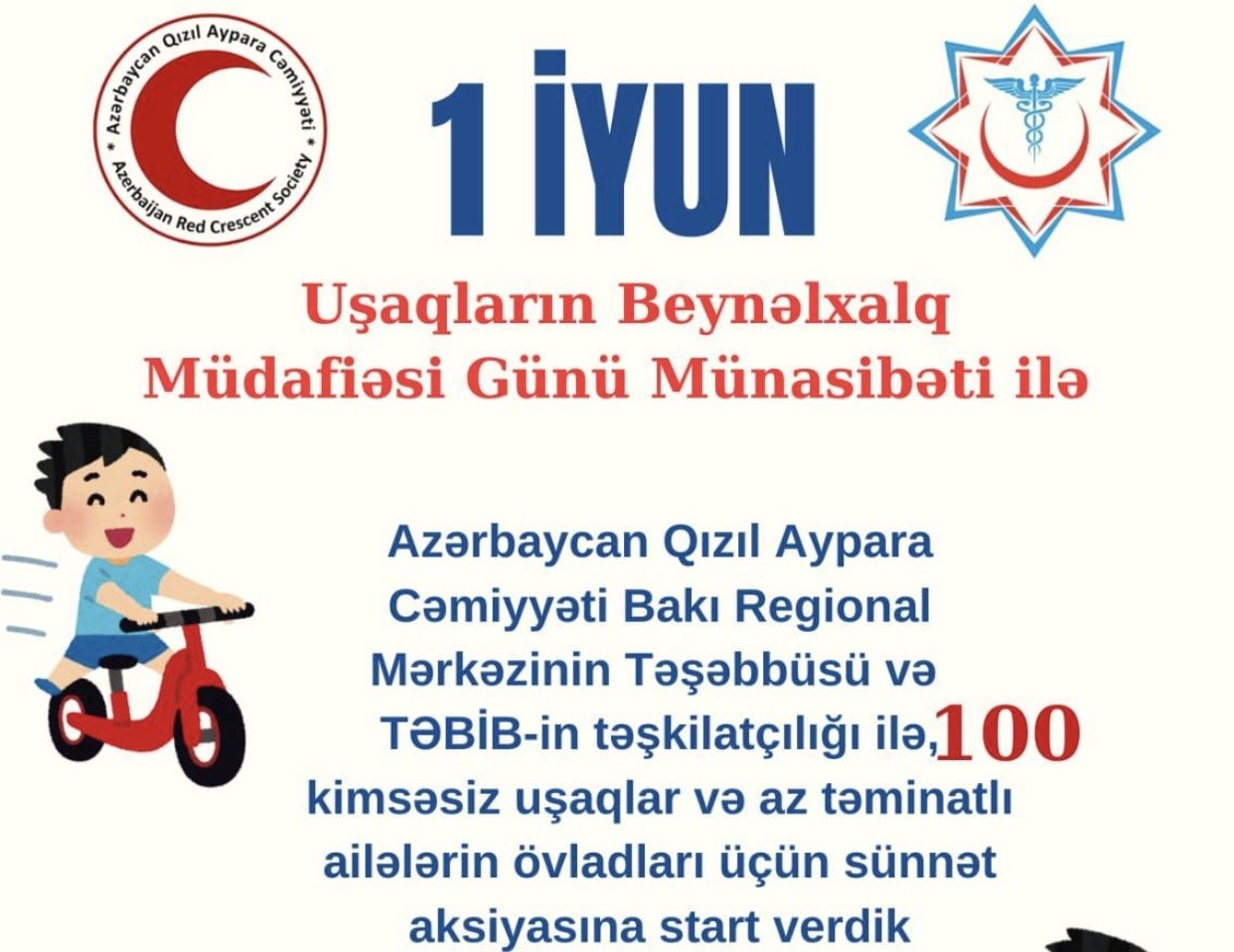 100 kimsəsiz uşaqlar və az təminatlı ailələrin övladları üçün sünnət aksiyası..