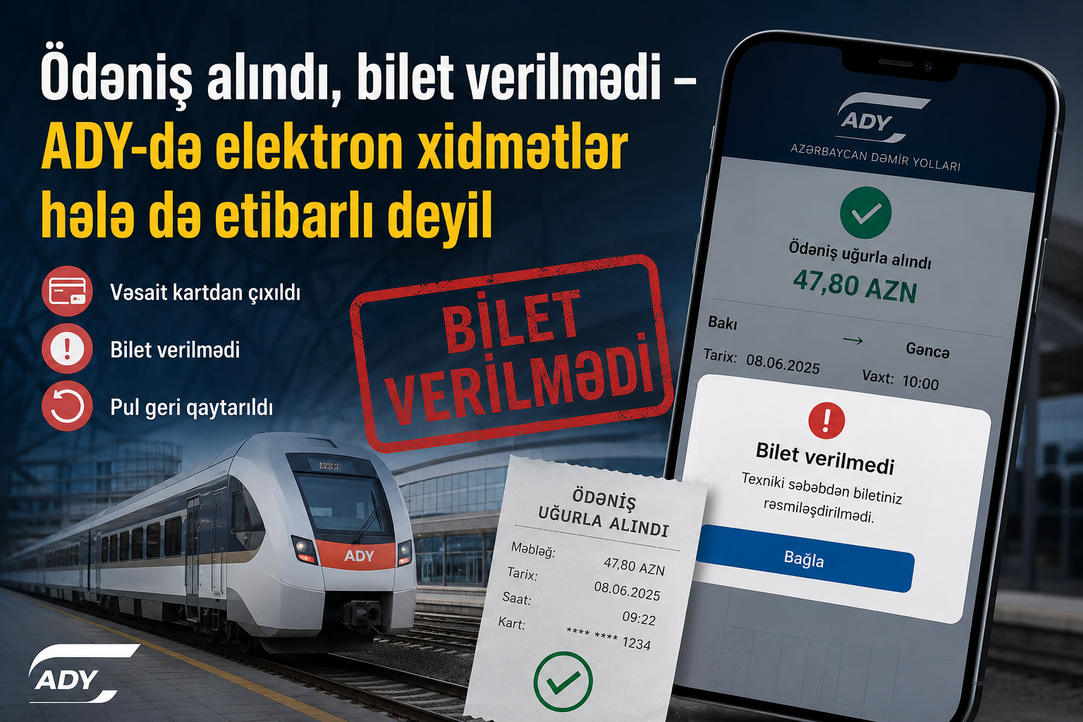 Ödəniş alındı, bilet verilmədi - ADY-də elektron xidmətlər  hələ də etibarlı deyil