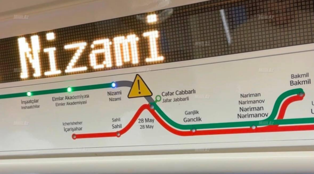 Sabahdan metroda dəyişiklik: "Nizami" və "28 May" arasında qatar olmayacaq