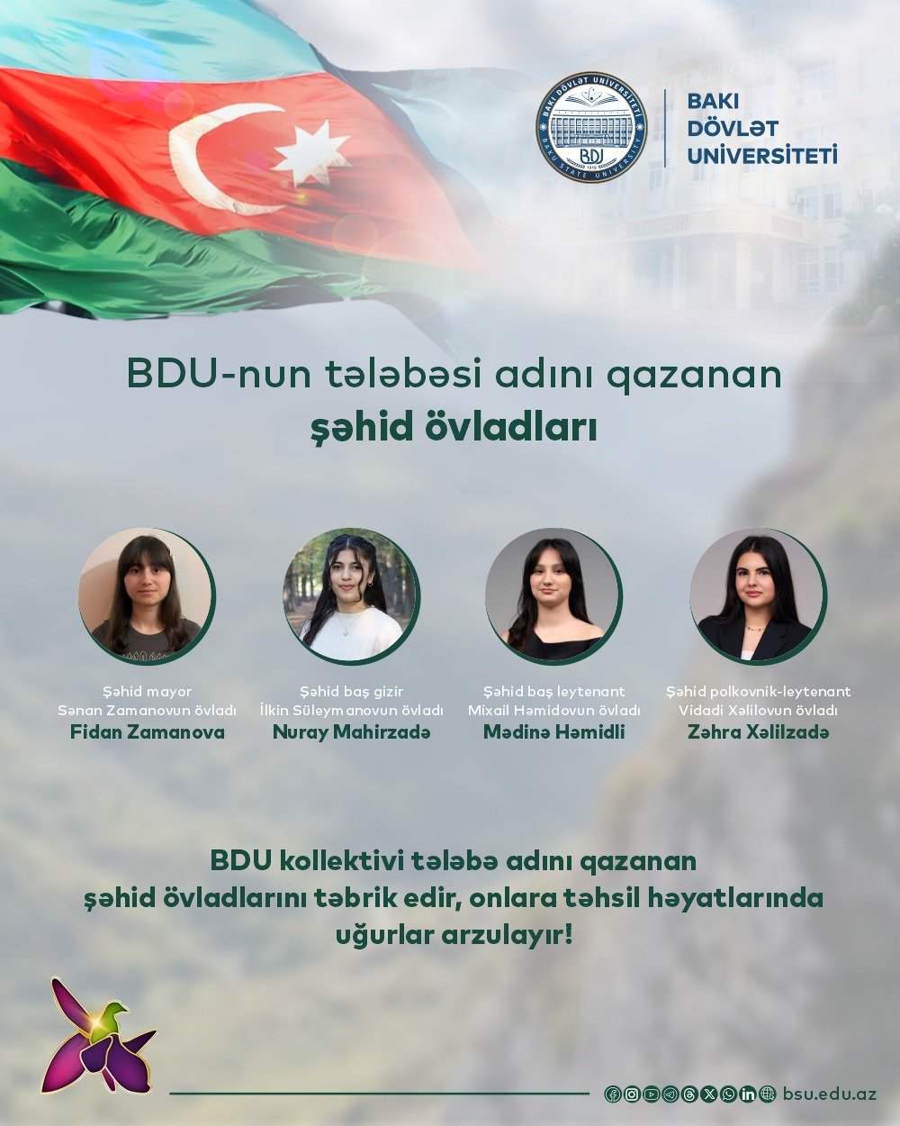 BDU-nun tələbəsi adını qazanan şəhid övladları
