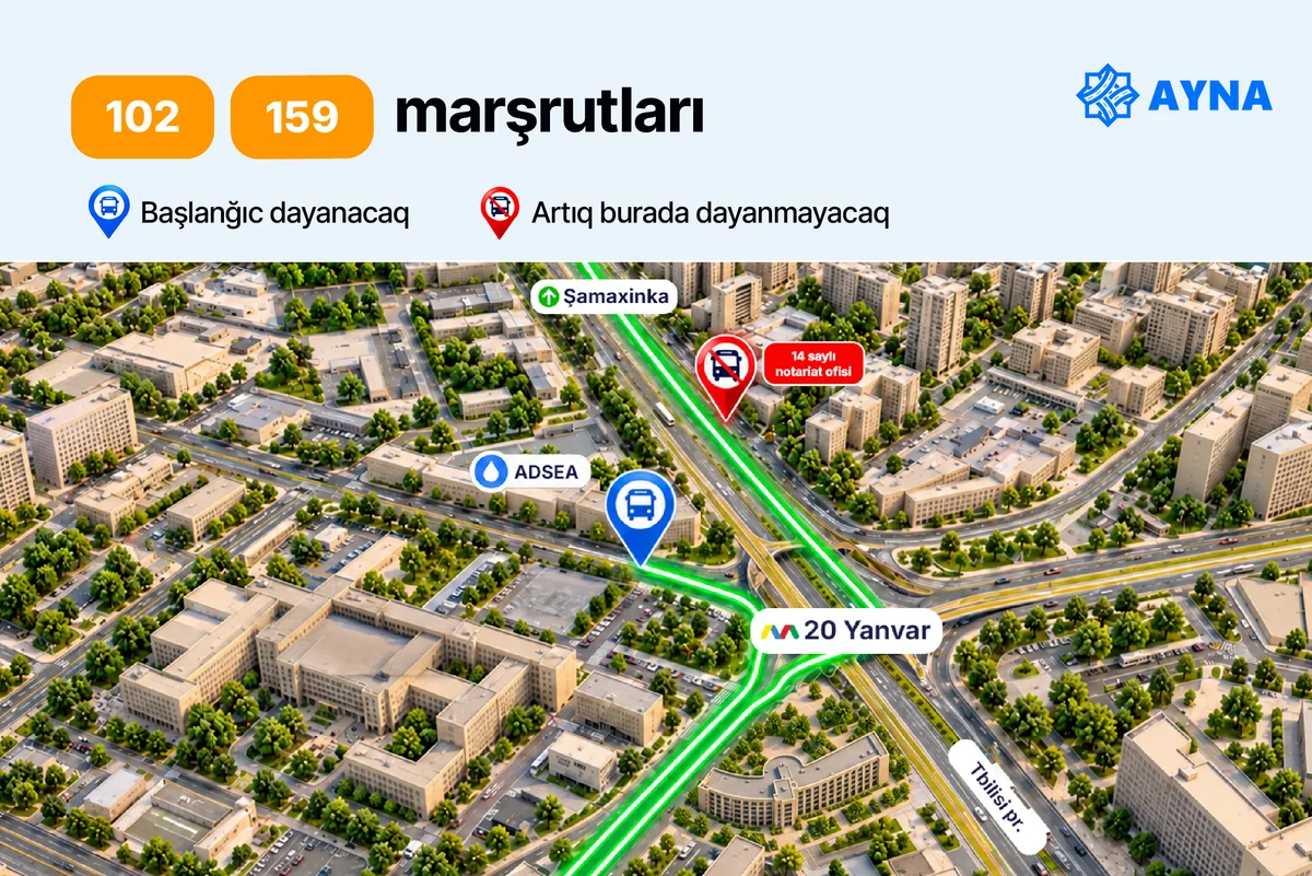 "20 Yanvar"-"Şamaxinka" aralığındakı dayanacaqdan daha 4 marşrut çıxarılır