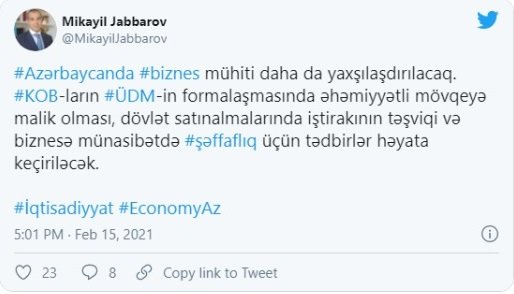 “Azərbaycanda biznes mühiti daha da yaxşılaşdırılacaq”