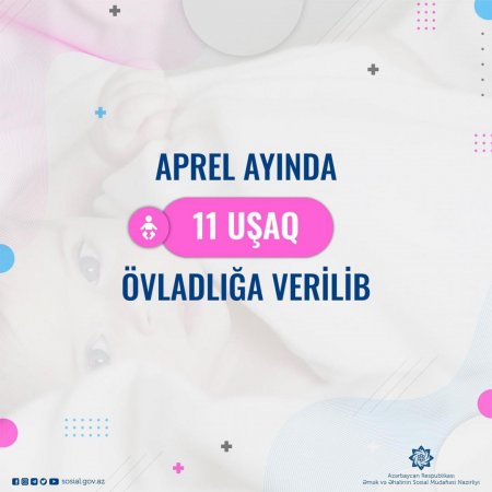 Aprel ayı ərzində övladlığa verilən uşaqların sayı isə 11 nəfər təşkil edib