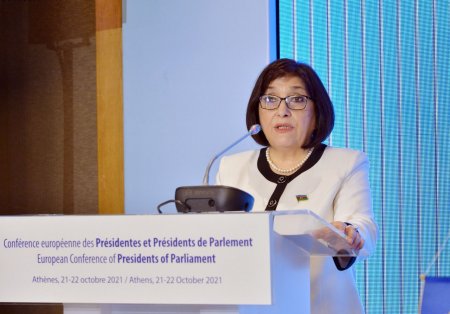 Sahibə Qafarova Parlament Sədrlərinin Avropa Konfransında çıxış edib - video