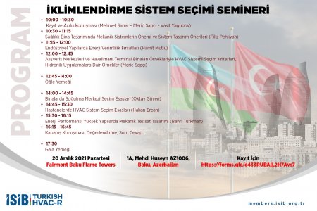 İqlimləndirmə Sənayesi İxracatçıları Birliyindən Azərbaycan Mühəndisləri üçün Seminar keçiriləcək - ÖZƏL