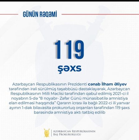 Prokurorluq orqanları tərəfindən 119 şəxs barəsində amnistiya aktı tətbiq edilib