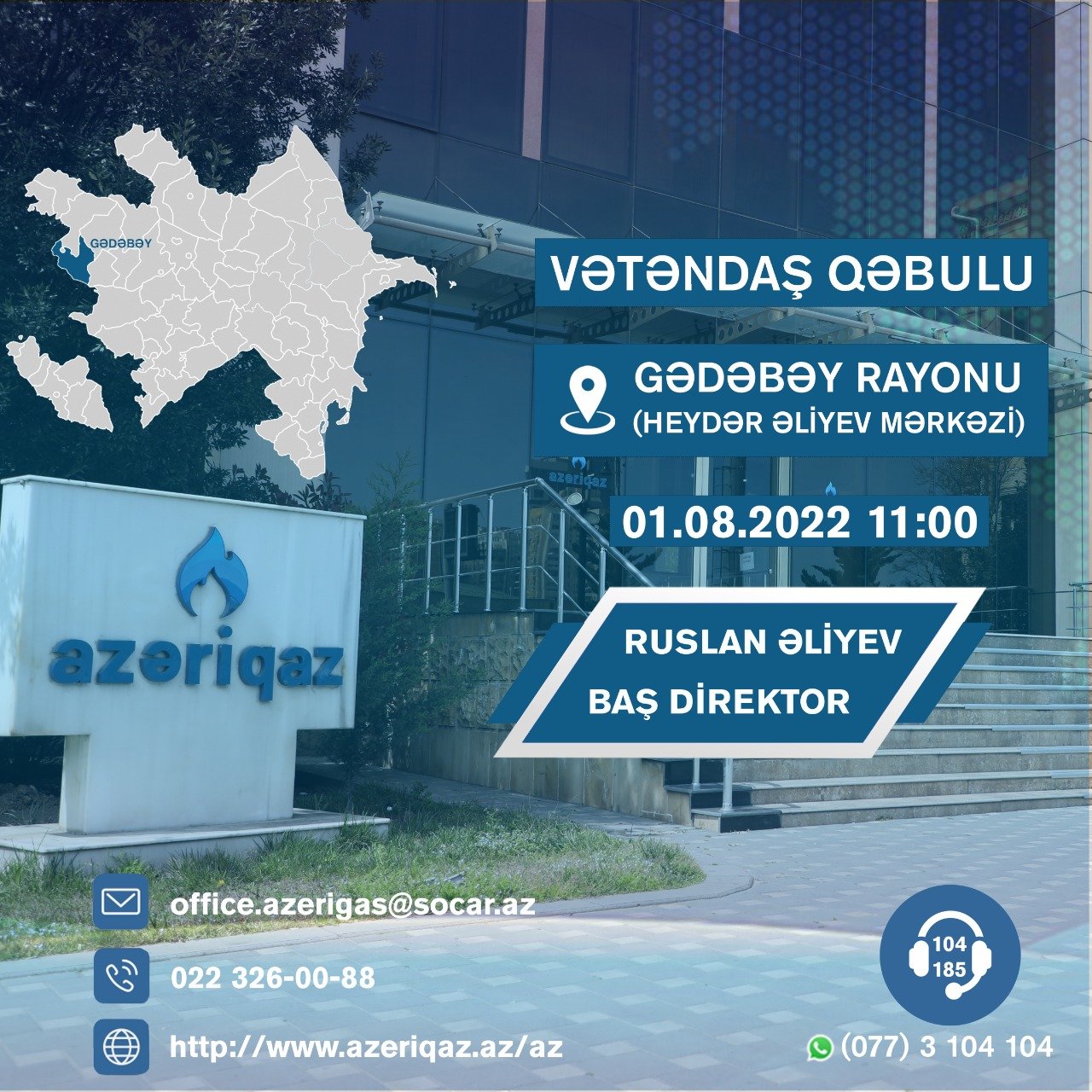 BİRLİYİN BAŞ DİREKTORUNUN GƏDƏBƏY VƏ ŞƏMKİR SAKİNLƏRİ İLƏ GÖRÜŞÜ OLACAQ