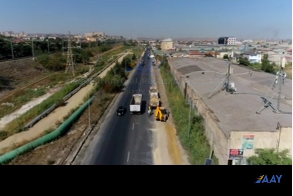 Binəqədi rayonunun əsas yollarından biri əsaslı şəkildə təmir edilir VİDEO/FOTO