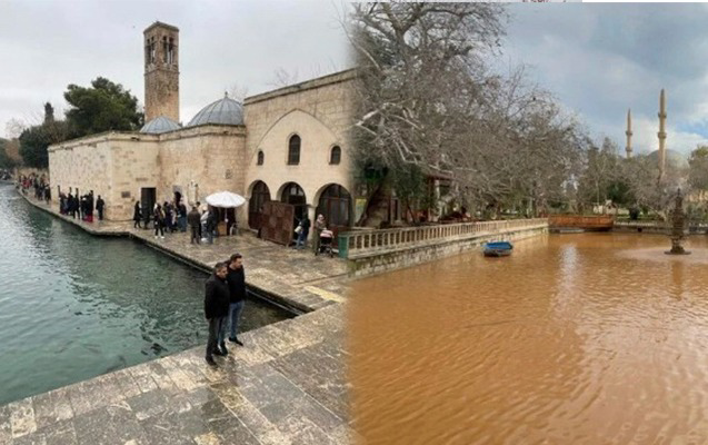 Zəlzələ nəticəsində  "Ən böyük təbii akvarium" kimi tanınan Şanlıurfadakı tarixi Balıklıgölün suyunun rəngi dəyişib - FOTO