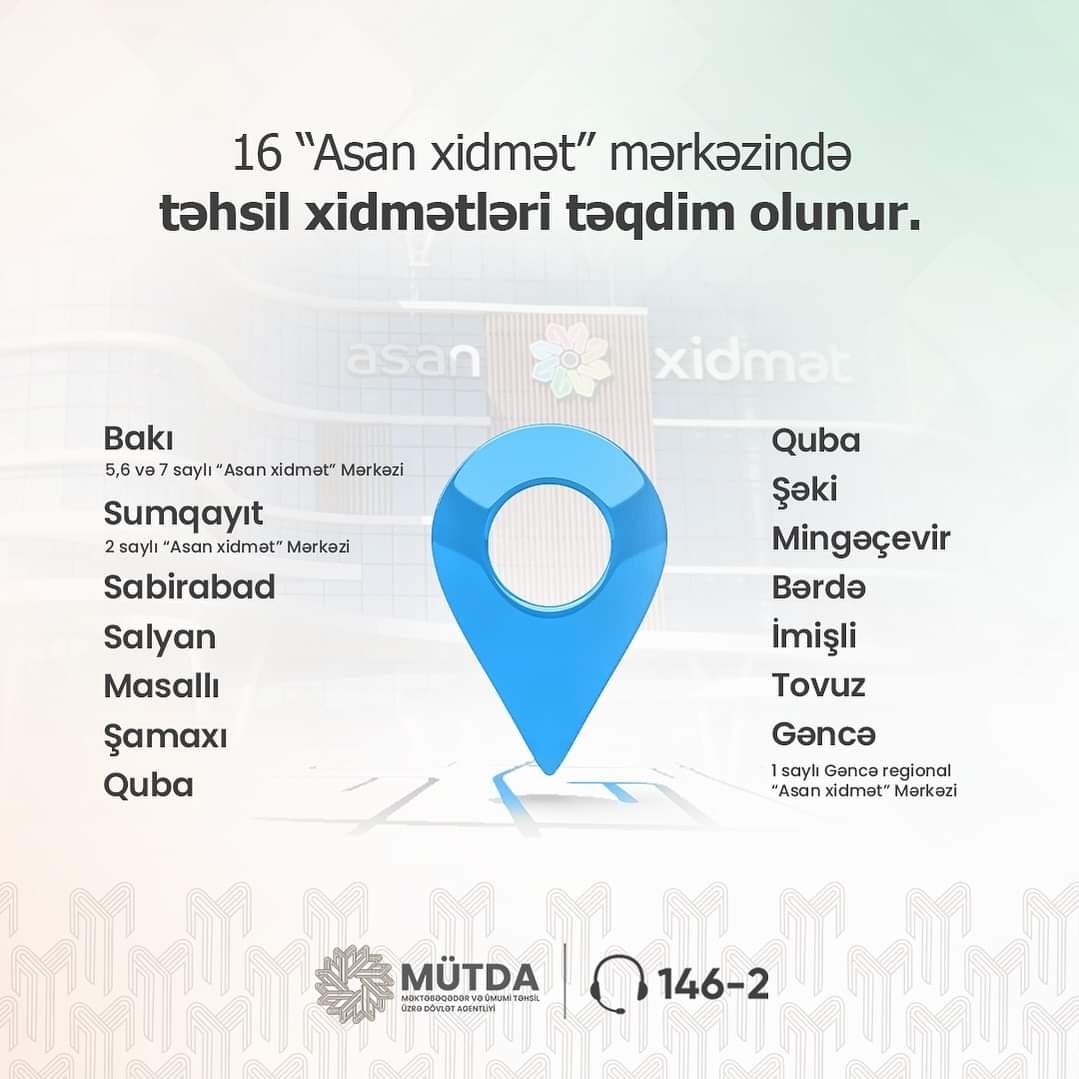 16 “ASAN xidmət” mərkəzində təhsil xidmətləri vətəndaşlara təqdim olunur