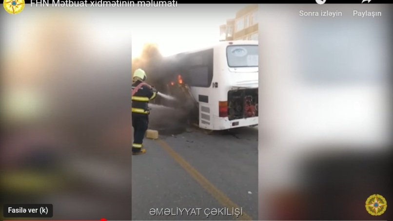 164 saylı marşrut xətti ilə hərəkət edən avtobus yandı - Video