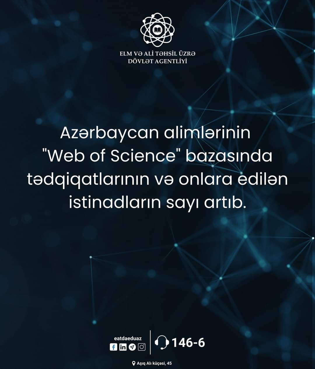 Azərbaycan alimlərinin "Web of Science" bazasında tədqiqatlarının və onlara edilən istinadların sayı artıb