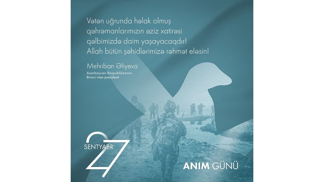 Mehriban Əliyeva 27 Sentyabr - Anım Günü ilə əlaqədar paylaşım edib