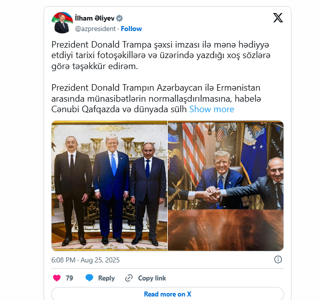 Prezident İlham Əliyev onu böyük lider adlandıran Donald Trampa təşəkkür edib Prezident İlham Əliyev onu böyük lider adlandıran Donald Trampa təşəkkür edib