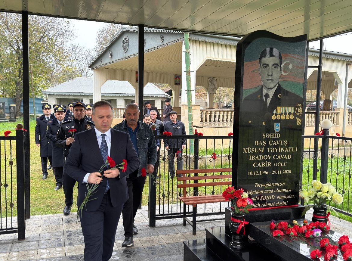 Masallıda polis əməkdaşları Vətən müharibəsi şəhidinin məzarını ziyarət ediblər
