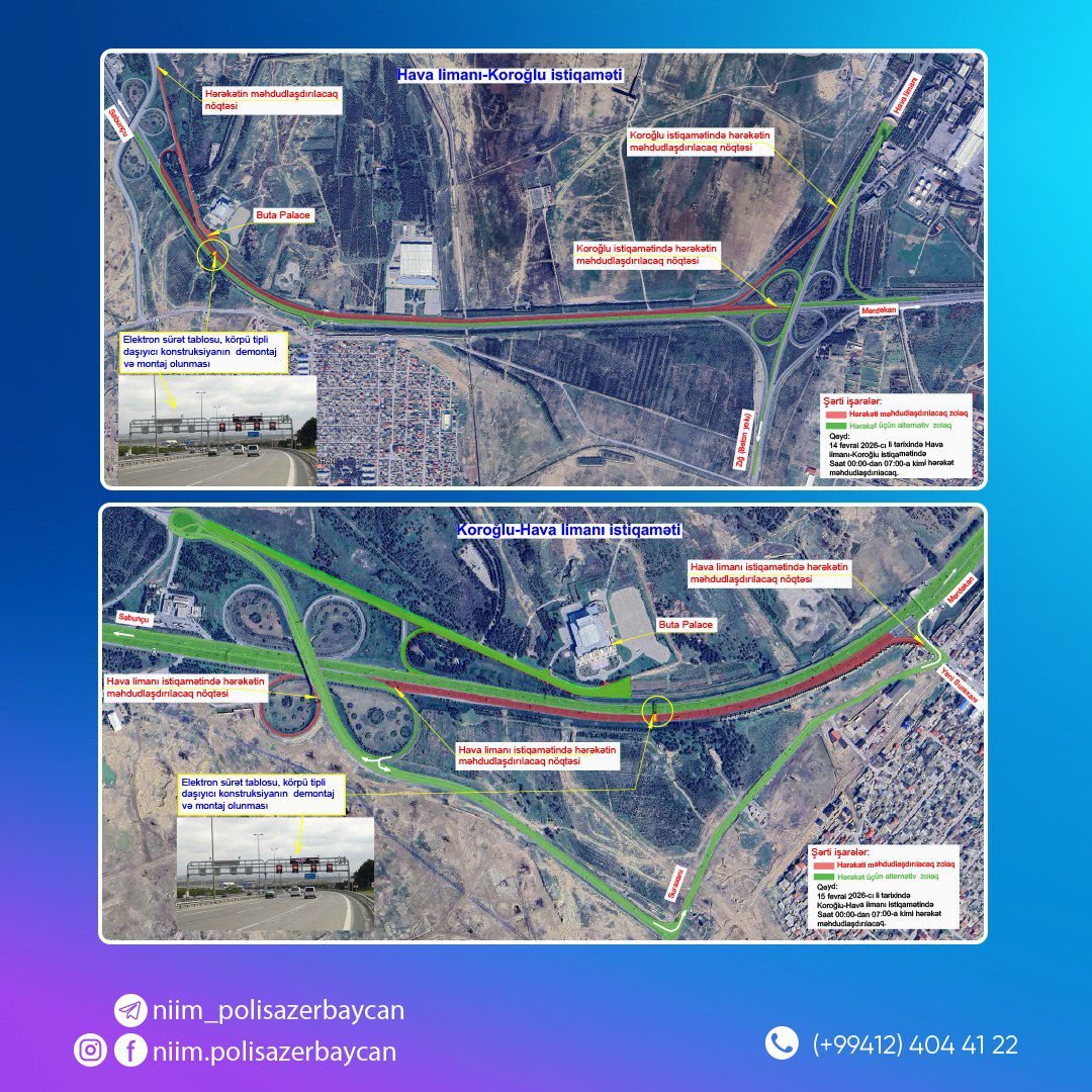 14-15 fevral tarixlərində Aeroport şosesində məhdudiyyətlər olacaq