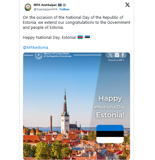 Azərbaycan XİN Estoniyanı təbrik edib