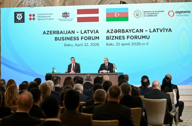 İlham Əliyev və Edqars Rinkeviçsin iştirakı ilə Bakıda Azərbaycan-Latviya biznes-forumu keçirilib