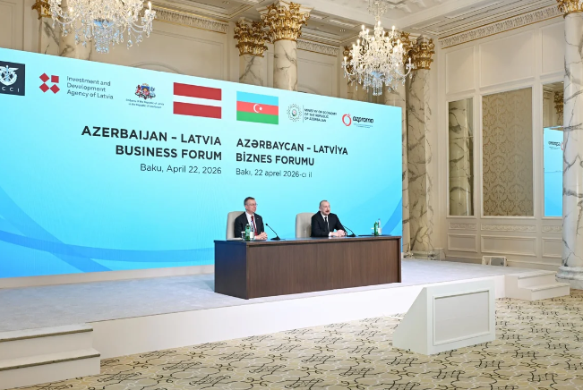 İlham Əliyev və Edqars Rinkeviçsin iştirakı ilə Bakıda Azərbaycan-Latviya biznes-forumu keçirilib 