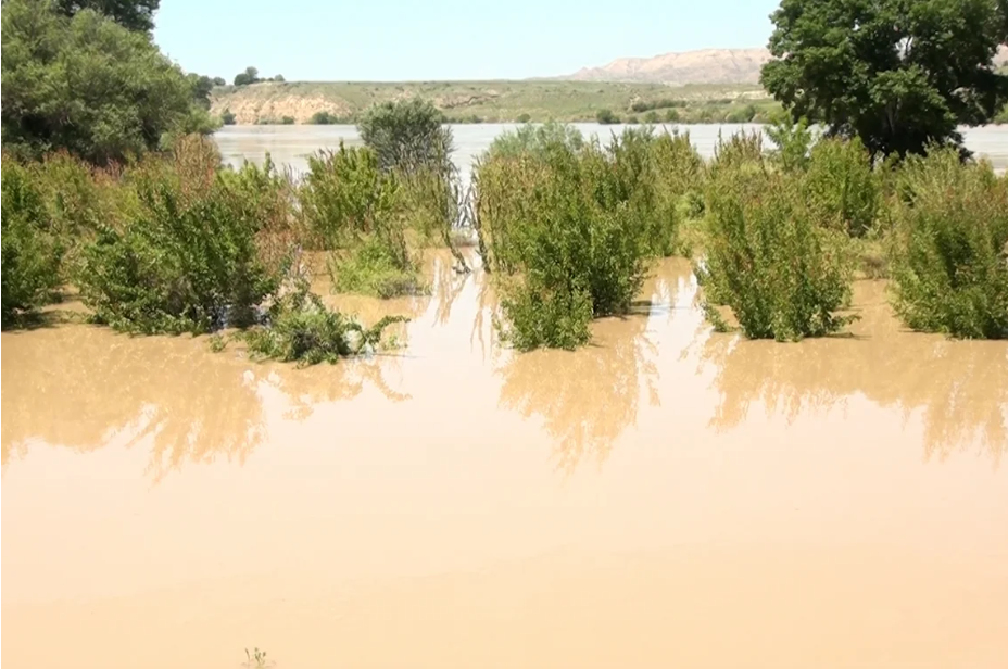 Ağcabədidə Kür çayı bəndi yarıb