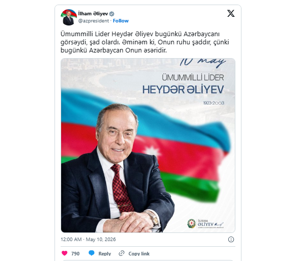 İlham Əliyev: Ümummilli Lider Heydər Əliyev bugünkü Azərbaycanı görsəydi, şad olardı