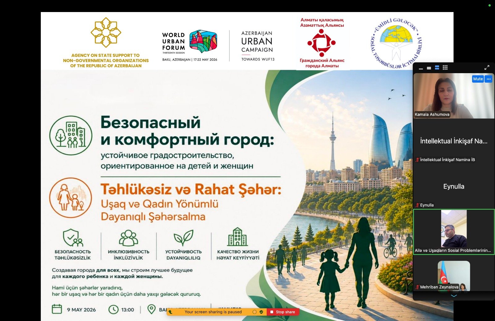 WUF13 çərçivəsində “Təhlükəsiz və Dayanıqlı Şəhərsalma” mövzusunda beynəlxalq Zoom konfransı keçirilib