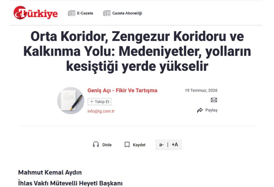 “Türkiye” qəzeti: Orta Dəhliz çoxtərəfli əməkdaşlığın təzahürüdür