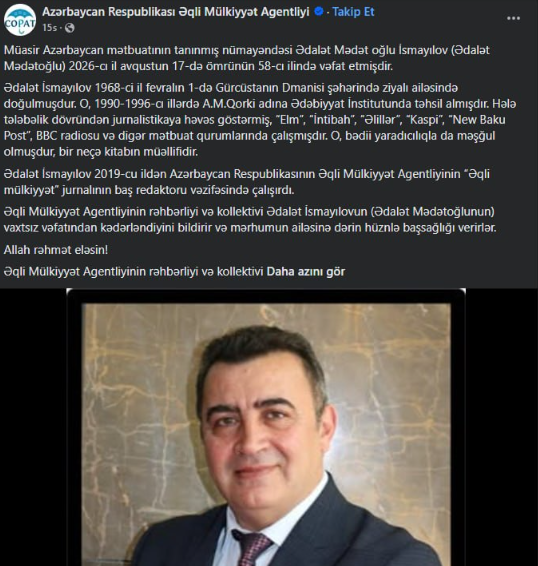 Ədalət Mədətoğlu vəfat etdi – FOTO Ədalət Mədətoğlu vəfat etdi – FOTO