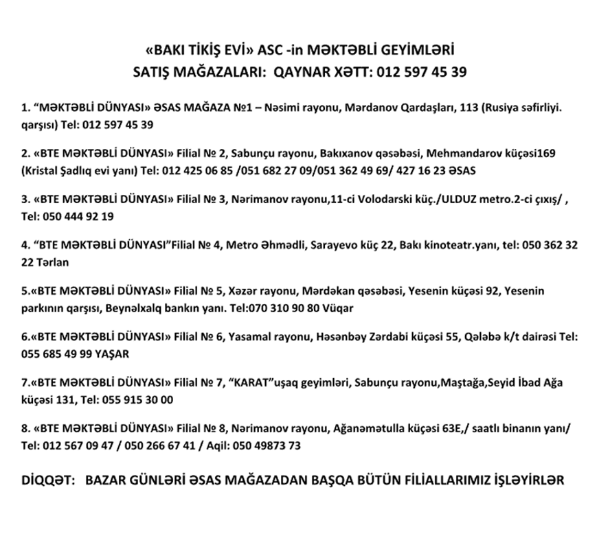 Məktəbli geyimlərinin builki qiymətləri və satış ünvanları məlum olub - SİYAHI