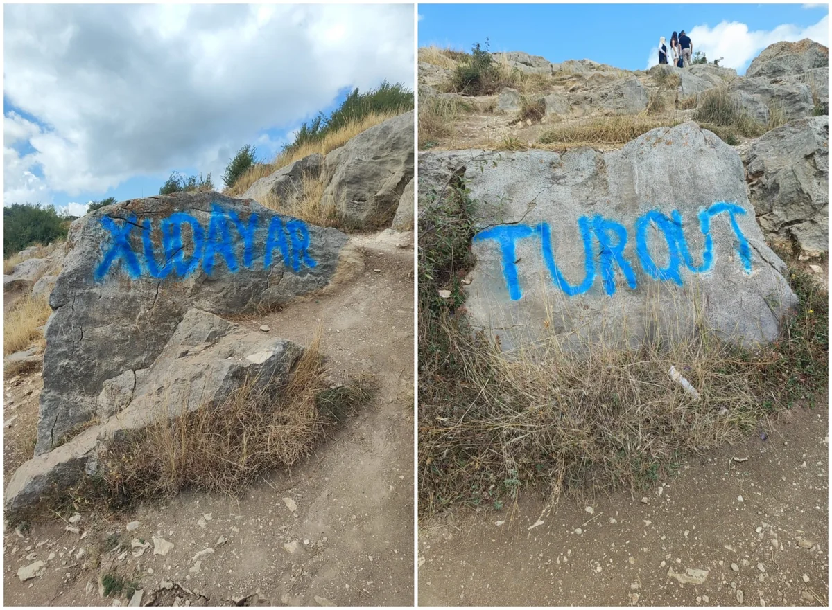 Şuşada bəzi turistlər qaya daşlarının üzərini yazıblar
