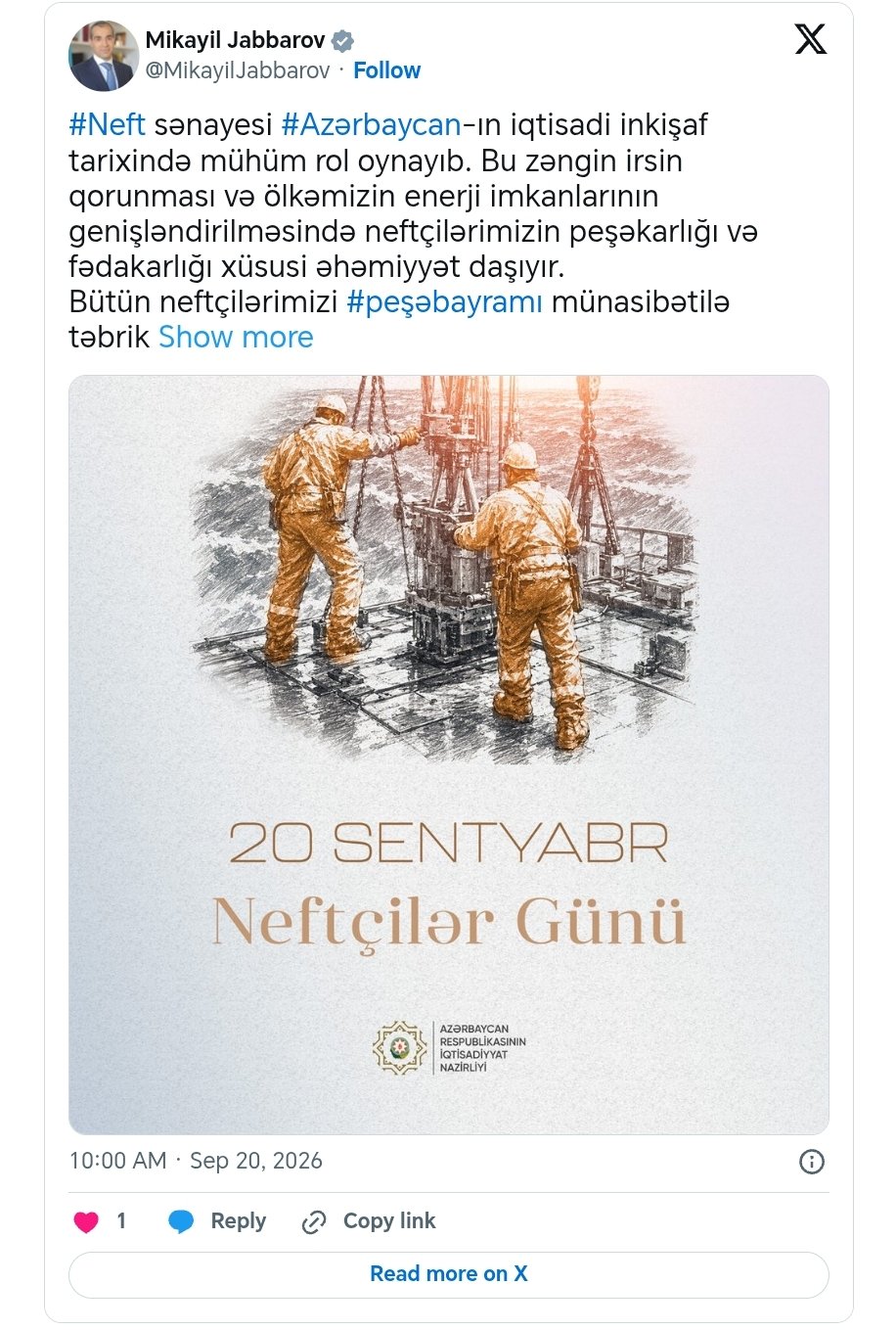 Mikayıl Cabbarov: Neft sənayesi Azərbaycanın iqtisadi inkişaf tarixində mühüm rol oynayıb